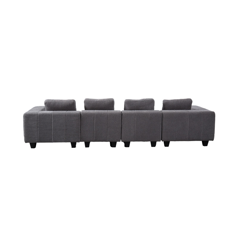 Large Modular L-Shaped Sofa in Light Gray Fabric with Square Cushions, Modern Minimlist Style