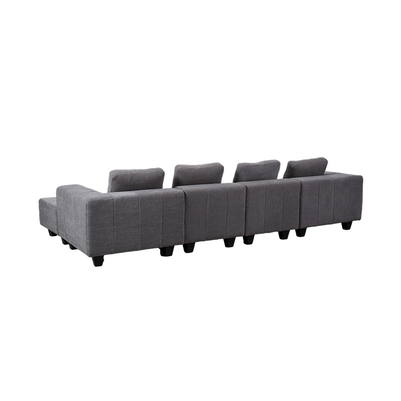 Large Modular L-Shaped Sofa in Light Gray Fabric with Square Cushions, Modern Minimlist Style