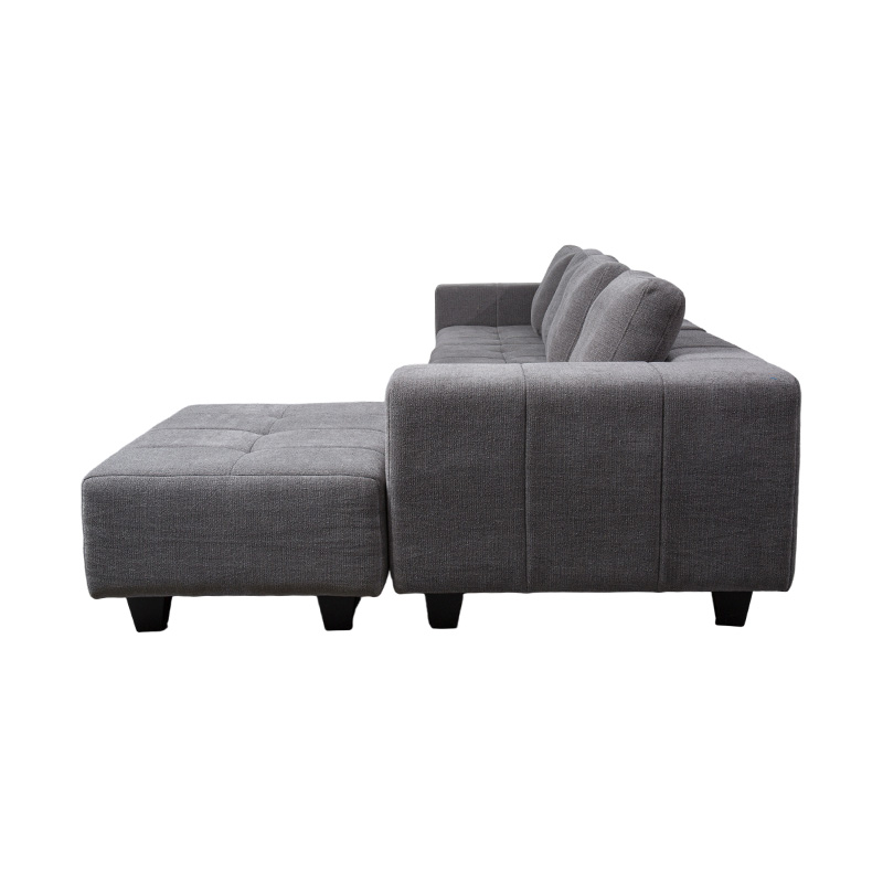 Large Modular L-Shaped Sofa in Light Gray Fabric with Square Cushions, Modern Minimlist Style