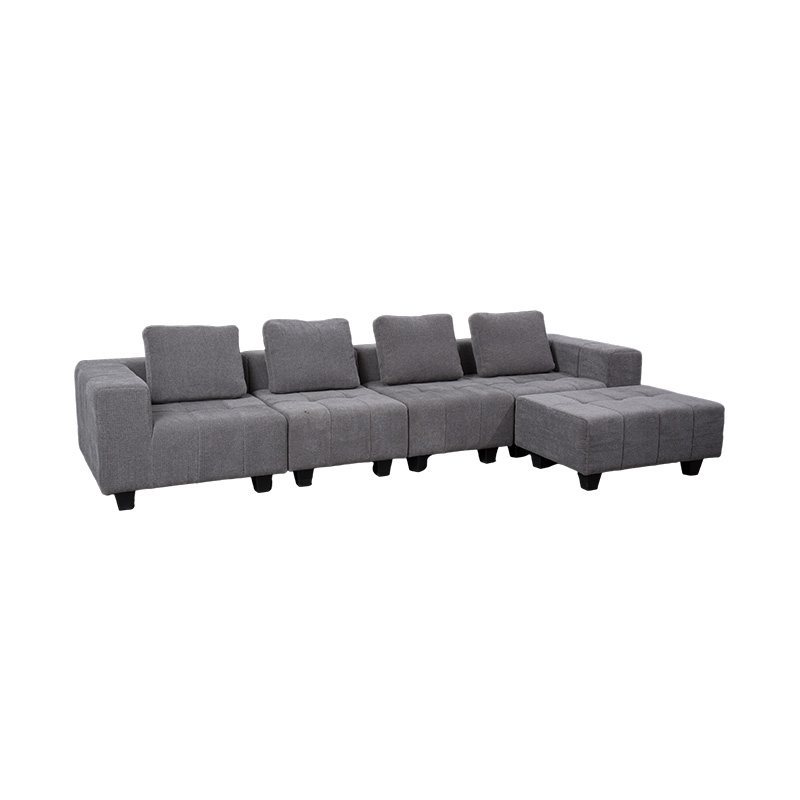 Large Modular L-Shaped Sofa in Light Gray Fabric with Square Cushions, Modern Minimlist Style