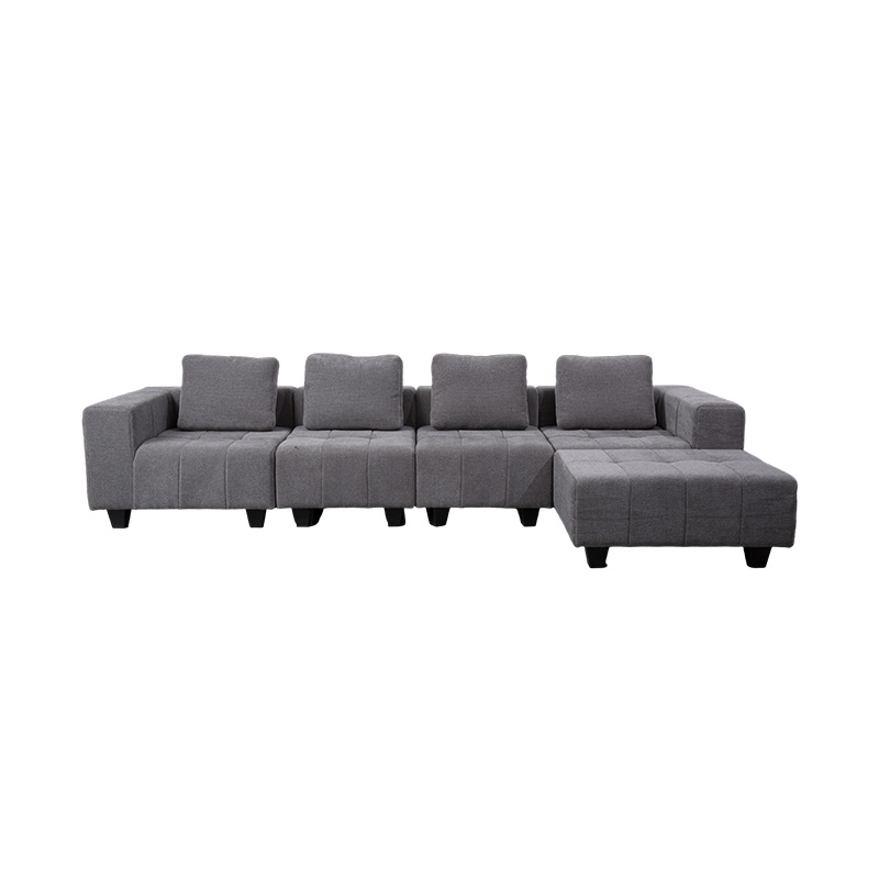Large Modular L-Shaped Sofa in Light Gray Fabric with Square Cushions, Modern Minimlist Style Large Modular L-Shaped Sofa in Light Gray Fabric with Square Cushions, Modern Minimlist Style