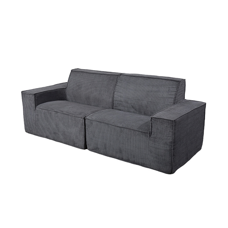 Duplex Tofu Block Stibadium in Gray Corduroy cum Lata Armrest Design
