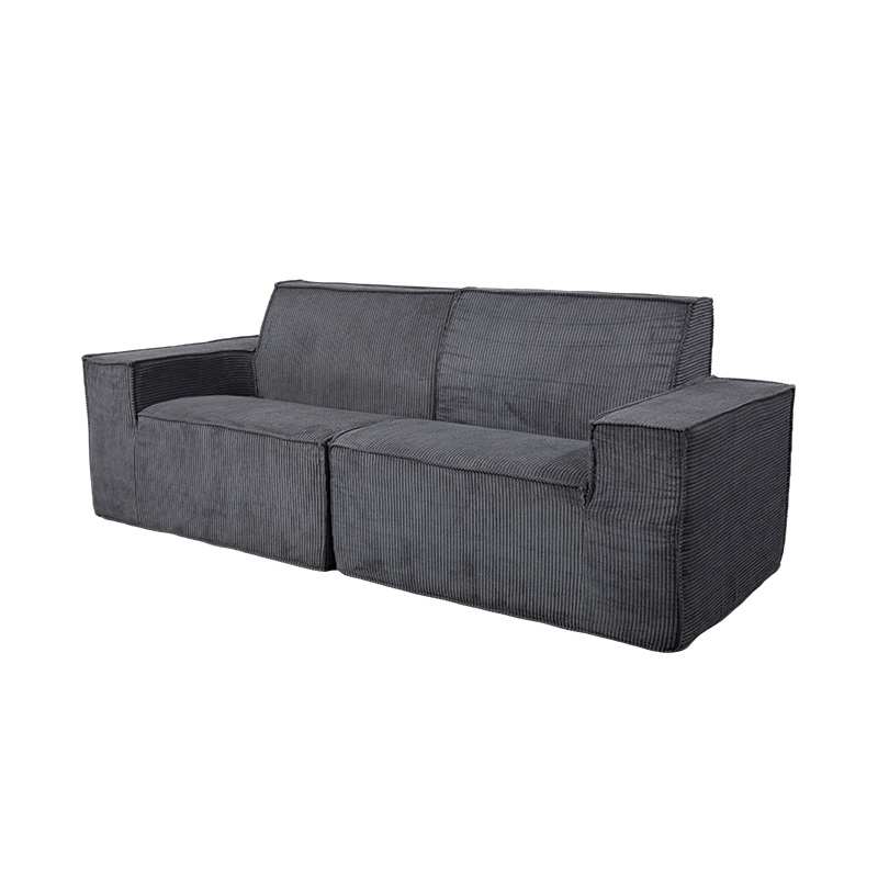 Duplex Tofu Block Stibadium in Gray Corduroy cum Lata Armrest Design