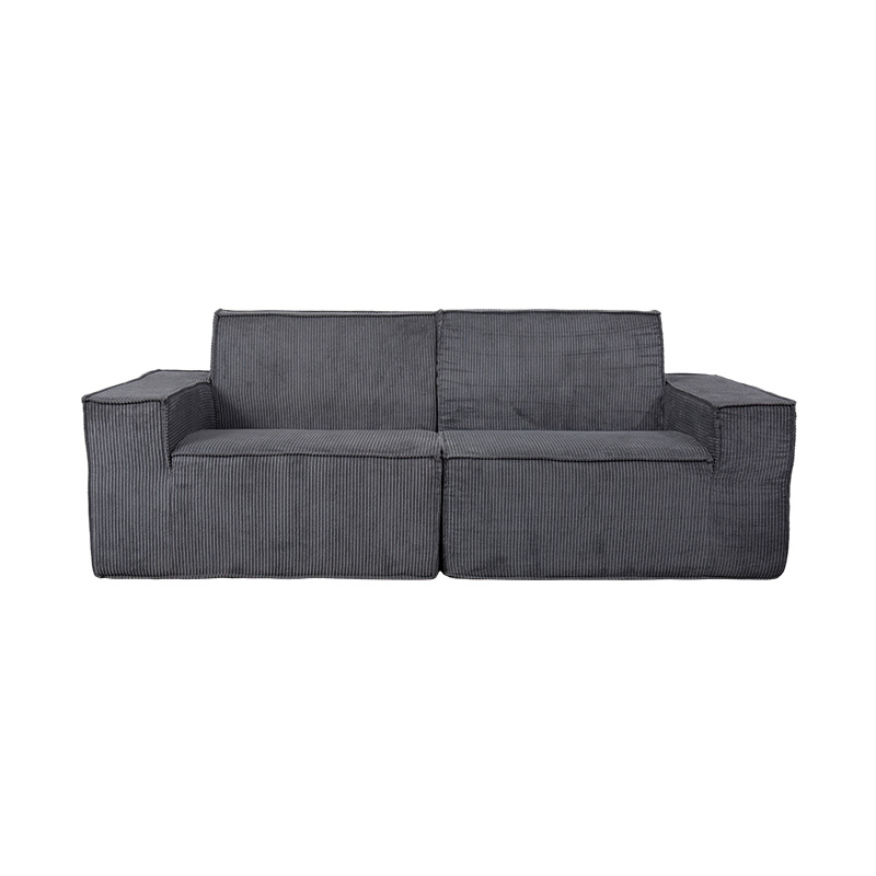 Duplex Tofu Block Stibadium in Gray Corduroy cum Lata Armrest Design