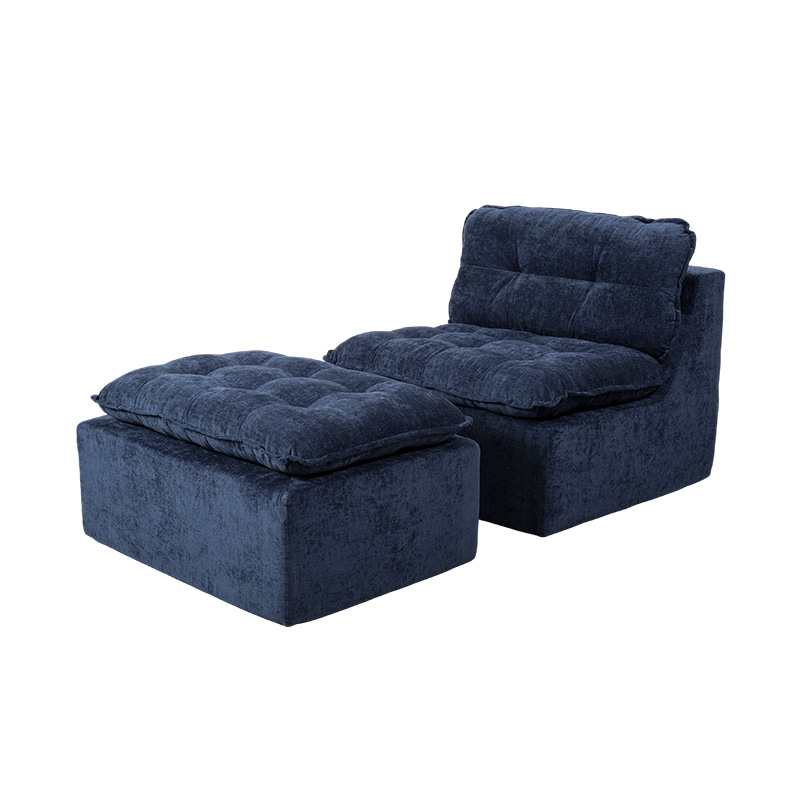 Modularis plena Spuma Sofa in Deep Blue Corduroy cum Pulvinar Backrest et Matching Ottomanicum Modularis plena Spuma Sofa in Deep Blue Corduroy cum Pulvinar Backrest et Matching Ottomanicum