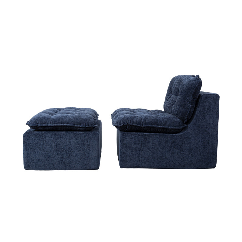 Modularis plena Spuma Sofa in Deep Blue Corduroy cum Pulvinar Backrest et Matching Ottomanicum Modularis plena Spuma Sofa in Deep Blue Corduroy cum Pulvinar Backrest et Matching Ottomanicum