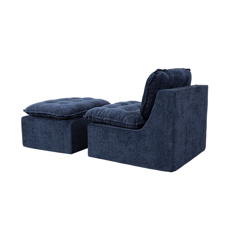 Modularis plena Spuma Sofa in Deep Blue Corduroy cum Pulvinar Backrest et Matching Ottomanicum Modularis plena Spuma Sofa in Deep Blue Corduroy cum Pulvinar Backrest et Matching Ottomanicum