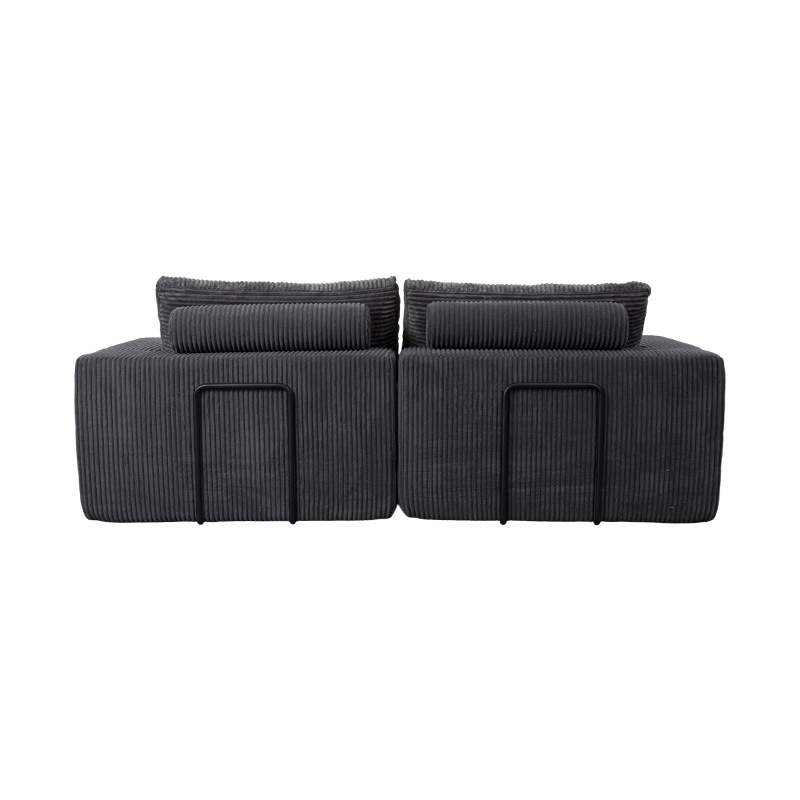 Modern Convertible Sofa in Dark Grey Corduroy with Cushions, Flexible Modular Layout