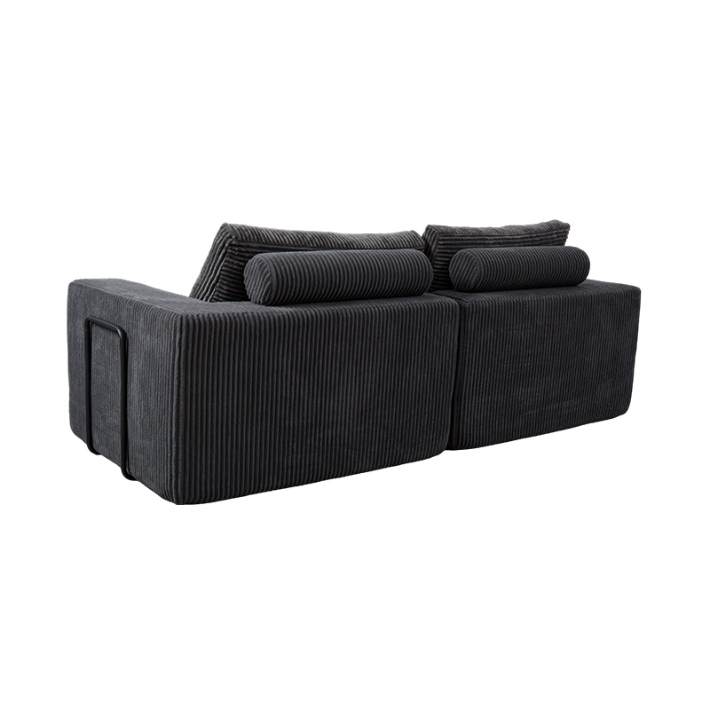 Modern Convertible Sofa in Dark Grey Corduroy with Cushions, Flexible Modular Layout