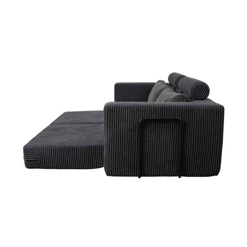 Modern Convertible Sofa in Dark Grey Corduroy with Cushions, Flexible Modular Layout