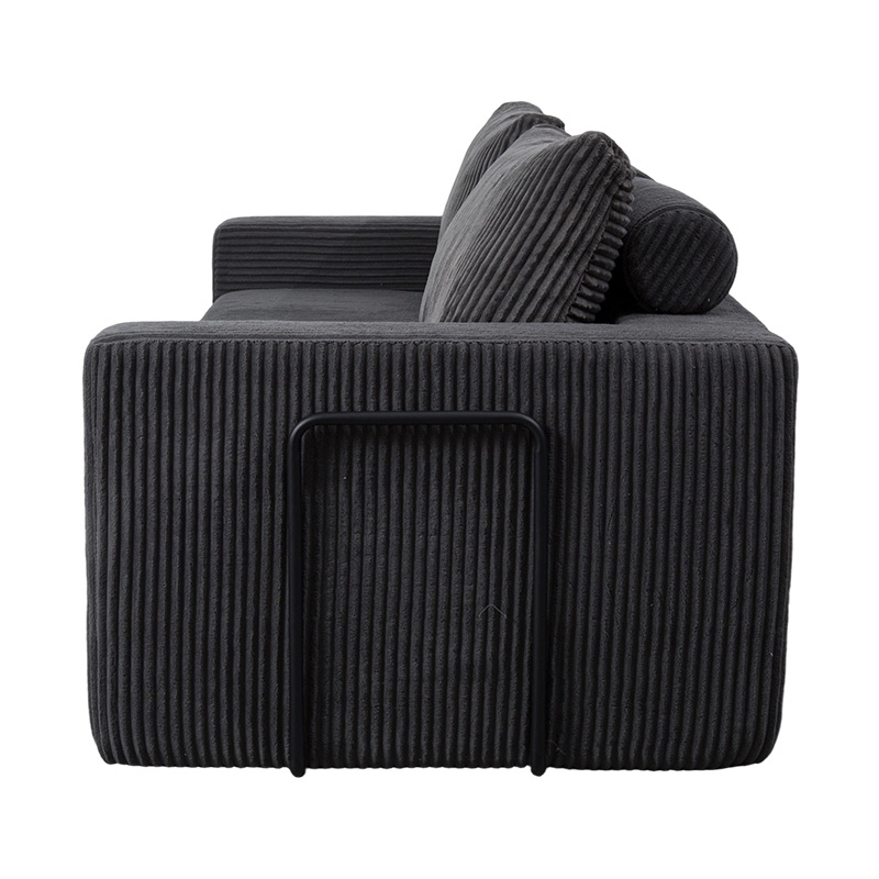 Modern Convertible Sofa in Dark Grey Corduroy with Cushions, Flexible Modular Layout