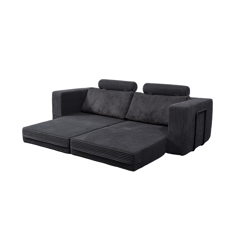 Modern Convertible Sofa in Dark Grey Corduroy with Cushions, Flexible Modular Layout Modern Convertible Sofa in Dark Grey Corduroy with Cushions, Flexible Modular Layout