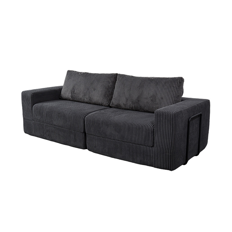 Modern Convertible Sofa in Dark Grey Corduroy with Cushions, Flexible Modular Layout