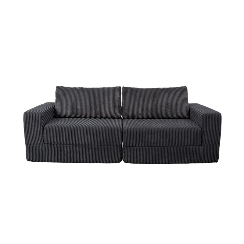 Modern Convertible Sofa in Dark Grey Corduroy with Cushions, Flexible Modular Layout
