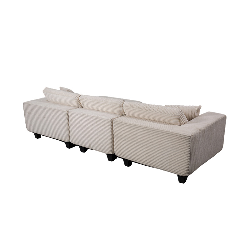 Large L-Shaped anguli Sofa in Off-White Corduroy cum Modern Minimalist Design