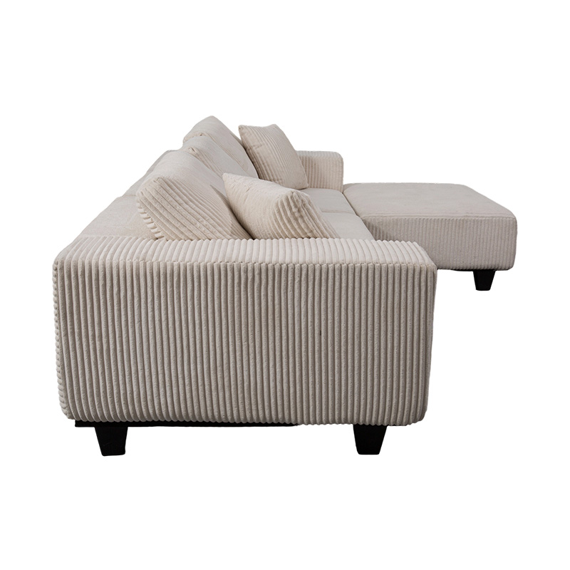 Large L-Shaped anguli Sofa in Off-White Corduroy cum Modern Minimalist Design