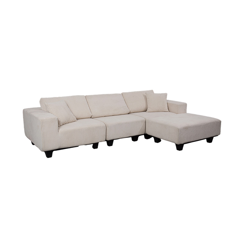 Large L-Shaped anguli Sofa in Off-White Corduroy cum Modern Minimalist Design