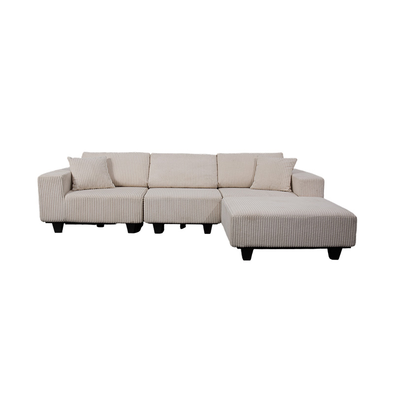 Large L-Shaped anguli Sofa in Off-White Corduroy cum Modern Minimalist Design