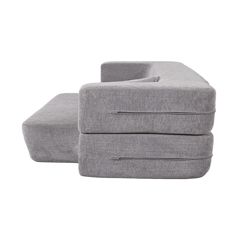 Convertible Multi-functionalis Sofa stratum in luce Grey Velvet cum pulvillos